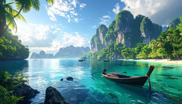 Stunning Thailand wallpaper in 8K resolution featuring an amazing view with boats