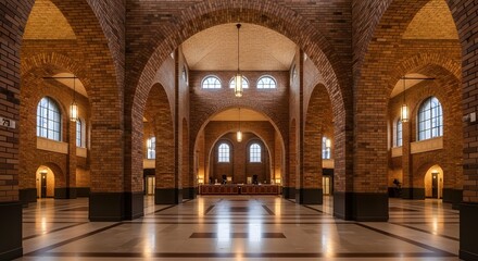 Obraz premium Grand Interior Architecture with Brick Arches and Hallway