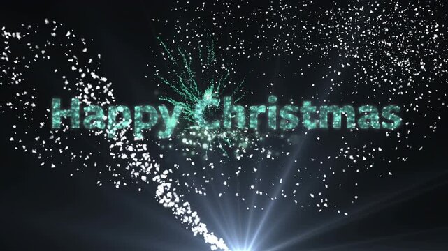 Animation of happy christmas text over light spots