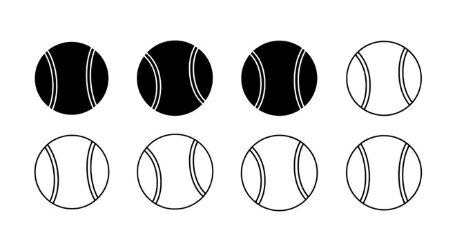 Tennis balls set with black and white colors and curved lines featuring sports, ball, collection with vector and icon elements for outline, simple