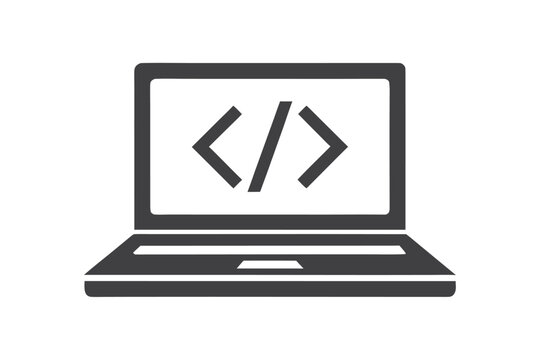 Black and White Silhouette of Laptop for Software Engineering & IT Solutions