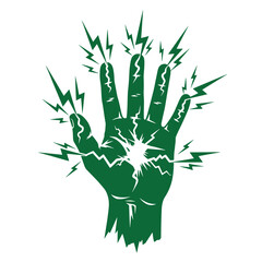 Fototapeta premium Green hand with lightning bolts and cracks