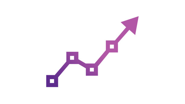 Purple business line chart vector icon with an upward arrow showing growth, success, and progress. This minimalist flat illustration is perfect for financial reports, data analysis, and marketing.