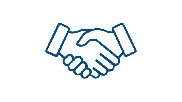 Professional business handshake vector icon illustration for corporate partnership, agreement, and cooperation. Minimalist blue line art design perfect for presentations and branding.