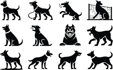 Obraz premium Angry Dog Silhouette Icon Collection Set