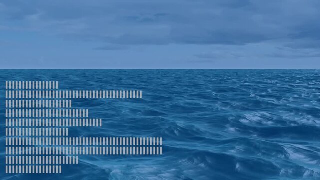 Open ocean stretching toward horizon, showing undulating waves under overcast sky in flat design