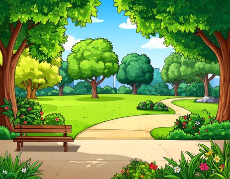 Serene Park Scene with Lush Greenery.