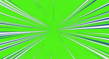 Obraz premium Speed lines effect on a green screen. Comic book explosion background for chroma key. Abstract dynamic motion design.