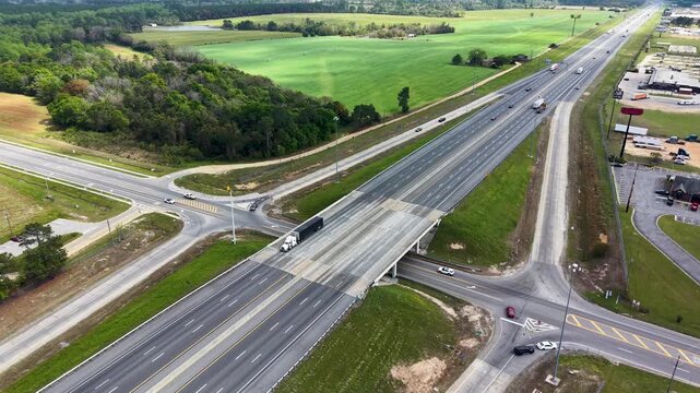 Aerial footage of cars driving on the highway in Ashburn Georgia USA