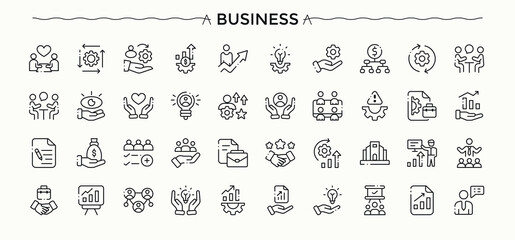 Business icon set. Thin outline icons pack. Pictogram and infographic. Profession vector icon set. Contains related to manage, professional, enterprise, organization, economic, commerce and more.