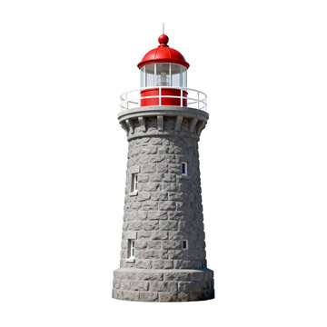[Transparent Background PNG]Red and Gray Stone Lighthouse on White Background