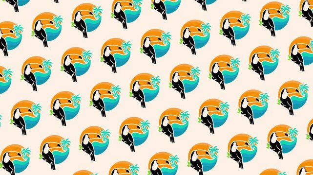 Tropical bird and beach seamless pattern looping animation

