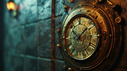 Fototapeta premium Vintage steampunk clock on an industrial wall