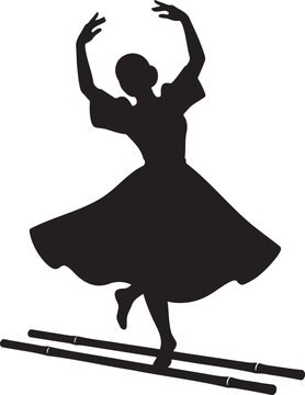 Filipino tinikling dancer silhouette with bamboo poles, traditional folk dance of philippines, woman in maria clara dress dancing, asian cultural performance illustration, national dance.