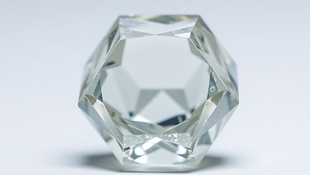 condoning. A naturally formed icosahedral crystal mineral, refracting geometric light in soft natural lighting against a clean background. STEM education sheets.