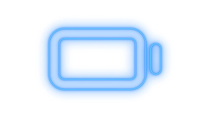Fototapeta premium Blue neon outline icon of an empty battery cell, indicating low power or a need for charging, a vibrant glowing symbol for technology and mobile devices isolated on transparent background.