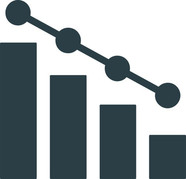  Bar chart graphic showing downward trend and declining progress over time with points indicating regression analysis results