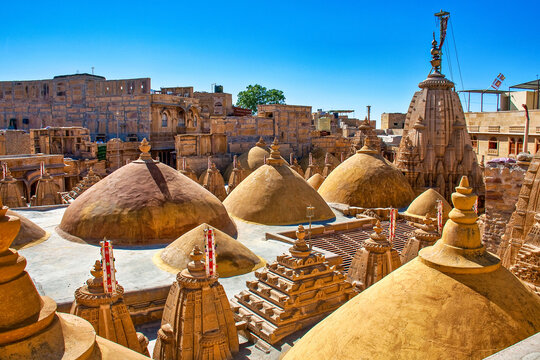 Jain temples and shrines of Jaisalmer Fort in Rajasthan, India.