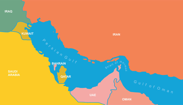 map of the Persian Gulf area and the Strait of Hormuz which were the locations of the war