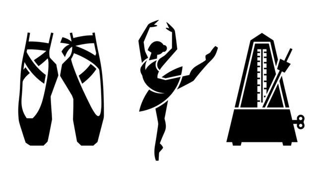 Ballet shoes, dancer, and metronome icon