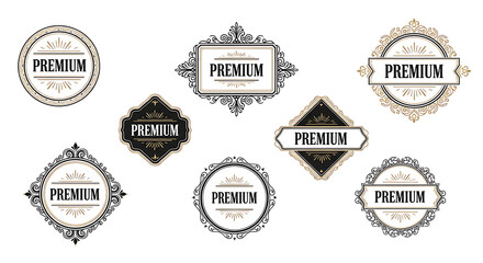 Obraz premium Elegant premium badge designs in various artistic styles for branding and labeling