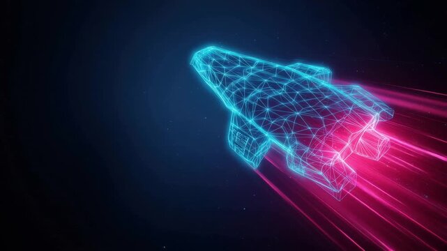 A futuristic rocket ship streaks across a vibrant night sky, with glowing neon lines and a sense of speed and progress. ..Created with Generative AI, not depicting real subjects.