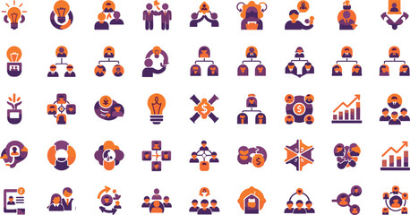 Fototapeta premium Set of Business Teamwork, Leadership, Collaboration, and Communication Icons with Growth, Strategy, and Social Network ConceptsPrint