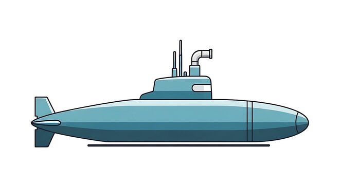 A blue submarine with a white background