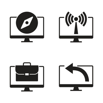 Travel and business icon set solid monitor glyph