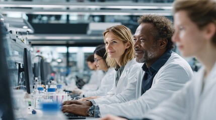 Fototapeta premium Breakthrough Research: Scientists Collaborating in Lab