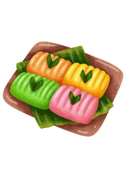 Colorful Getuk Lindri Indonesian traditional cassava snack illustration.
