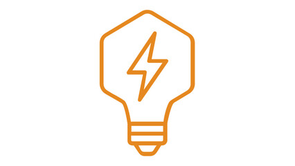 Fototapeta premium Orange minimalist lightbulb vector icon with a lightning bolt inside, representing energy, innovation, and creative ideas. Flat line art illustration for technology, power, and smart solutions.