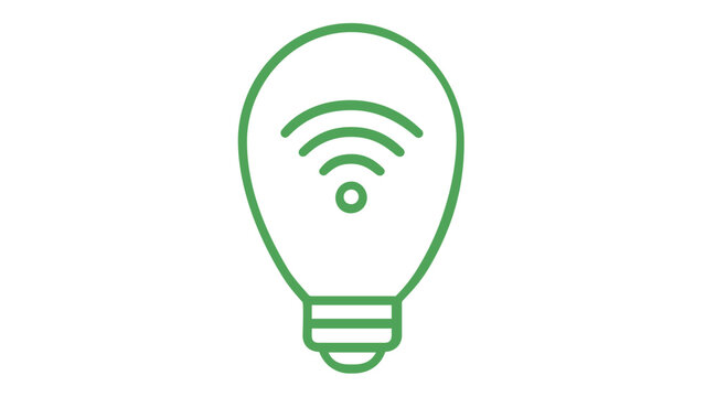 Green minimalist lightbulb vector icon with a Wi-Fi signal symbol inside, symbolizing smart home technology, wireless connectivity, and innovative lighting solutions. AI-generated scalable graphic.