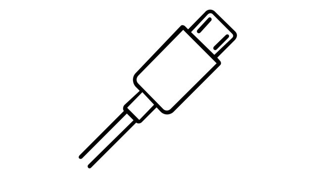 USB-C Cable Connector Line Icon Vector Illustration. Minimalist Flat Design of a Charging and Data Transfer Plug for Modern Electronic Devices, Scalable Graphic for Technology and Hardware Concepts.