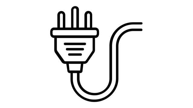 Minimalist black and white vector icon illustration of a three-pin electrical power plug with a curved cable, perfect for technology, energy, and electronics design projects, AI-generated.