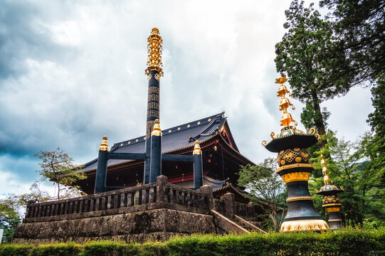 The Sorinto at Rinno-ji, Nikko, Japan. 13.2m tower wards of evil spirits, erected in 1643 by High Priest Tenkai and contains Buddhist sutras.