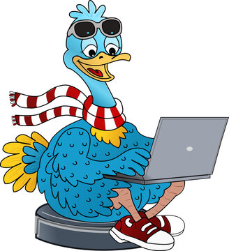 ostrich with laptop