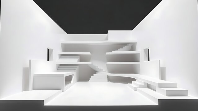 verglas. Abstract architectural model with stepped sections and clean cuts. real-estate listings, architecture portfolios, designed for interior renovation comparisons for interiors.