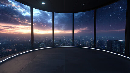 Futuristic city view from panoramic observation deck