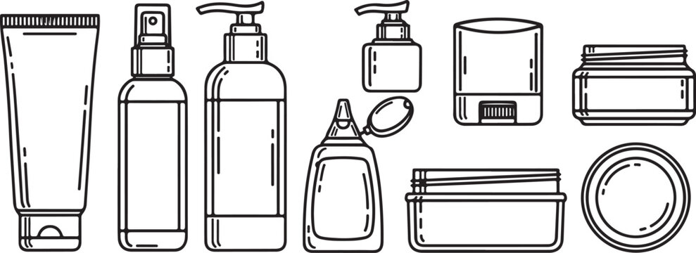 A collection of vintage suitcases and travel accessories in line art style Vector