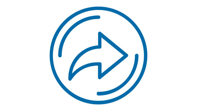 Blue share and forward arrow vector icon illustration in a circular frame. Minimalist line art design for social media sharing, communication, sending links, and web interface navigation.