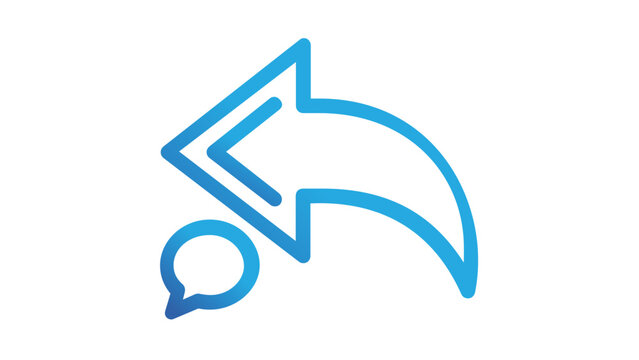 Blue gradient vector icon of a curved back arrow and speech bubble, representing reply, message response, or communication link. Minimalist flat illustration for web and app user interface.