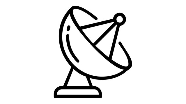 Satellite Dish Vector Icon Illustration: Minimalist Line Art of a Parabolic Antenna for Communication, Broadcasting, Space Technology, Signal Transmission, and Data Reception, Scalable Flat Style