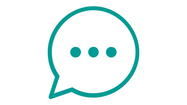 Teal speech bubble line icon with ellipsis dots inside, representing chat, messaging, and communication. Minimalist flat vector illustration for web and app design. AI-generated scalable graphic.