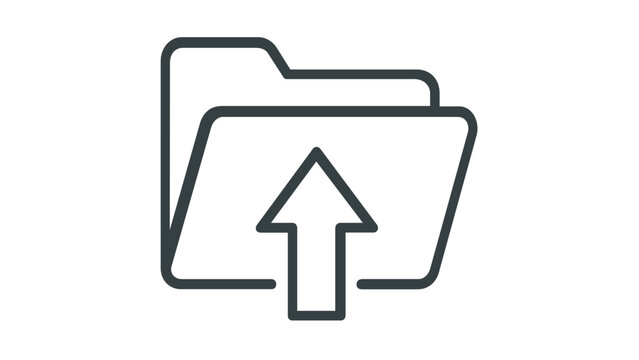 Upload folder vector icon illustration featuring a minimalist line art design of a file folder with an upward arrow, perfect for data transfer, cloud storage, and backup interface concepts.