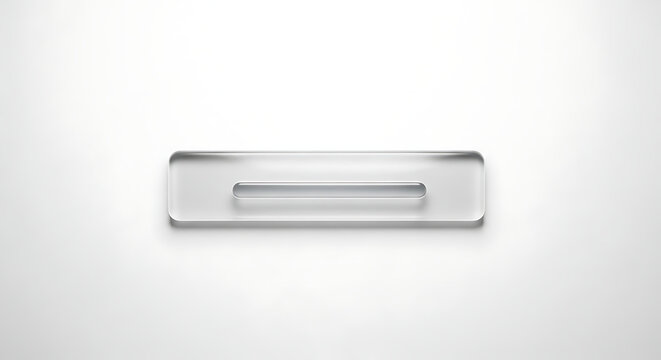 Glass rectangle bar with horizontal slit design element showing transparent texture and realistic light reflections for modern user interface layout.
