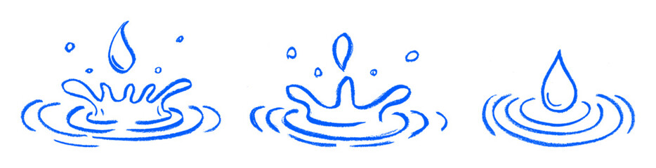 Water Drop Splatter Crayon Chalk Drawing Doodle Vector Set © Grunge Designs