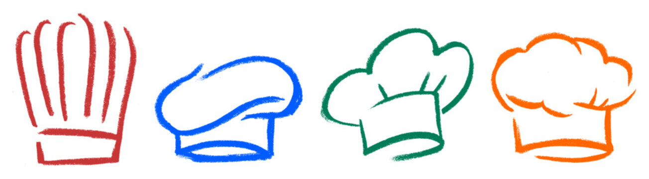 Chefs Hat Crayon Chalk Drawing Vector Set
