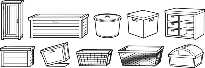 Assorted vintage suitcases and trunks stacked and displayed in a collection Vector © mahafuza