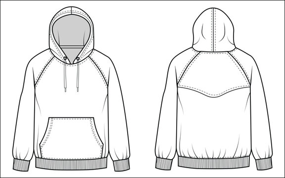 Detailed cad drawing of cloth hoodie technical fashion illustration for garment design and manufacturing